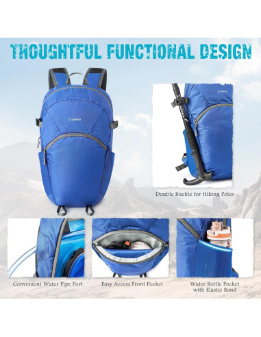 Mochila de Senderismo G4Free 25L Plegable Ligera Azul