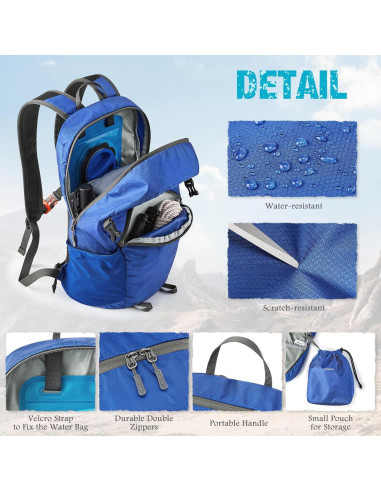 Mochila de Senderismo G4Free 25L Plegable Ligera Azul