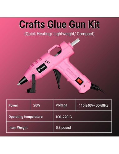 Pistola de Pegamento Caliente DEKOPRO 20W Rosa 30 Barras