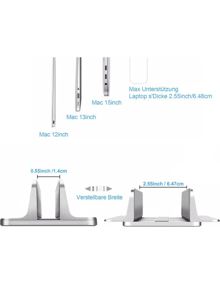 Soporte Vertical para Laptop Willdone Ajustable Plata