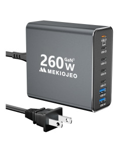 Cargador USB C 260W MEKIOJEO 7 Puertos Carga Rápida Gris
