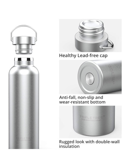 Botella de Agua Acero Inoxidable TRIPLE TREE 0.5L Aislada