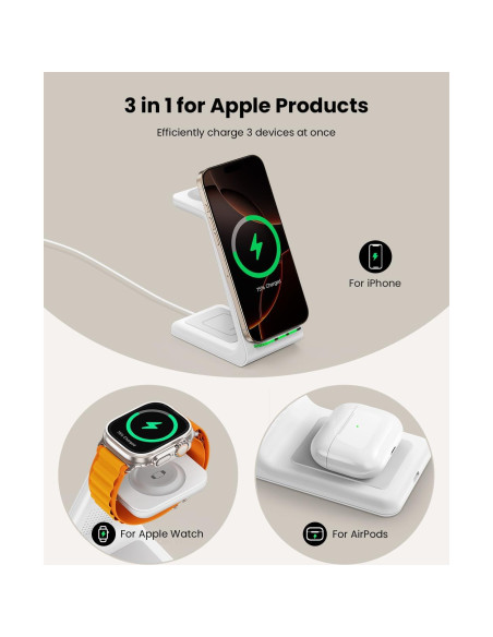 GEEKERA Estación Carga Inalámbrica 3 en 1 para Apple