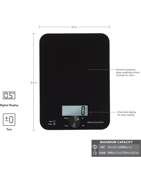 Balanza de Cocina Digital KitchenAid KQ914BA Vidrio 4.99 kg