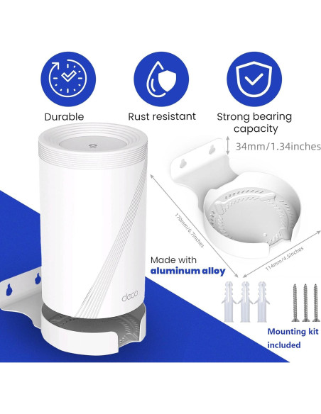 Soporte de Pared para TP-Link Deco BE63/BE65/BE67/BE68/BE10000/BE11000/BE14000 - Aluminio Blanco con Estante para Cables