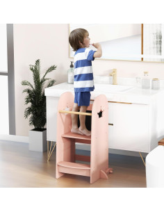 Taburete de Cocina para Niños HONEY JOY Rosa Ajustable 3 Alturas 2