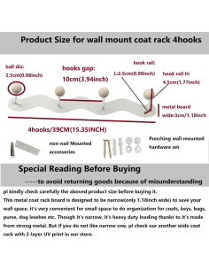 Perchero de pared Nolbiph 4 ganchos blancos decorativos 2