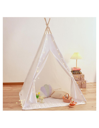 Tienda Teepee para Niños Kimdee con Alfombra y Luces 119x119cm