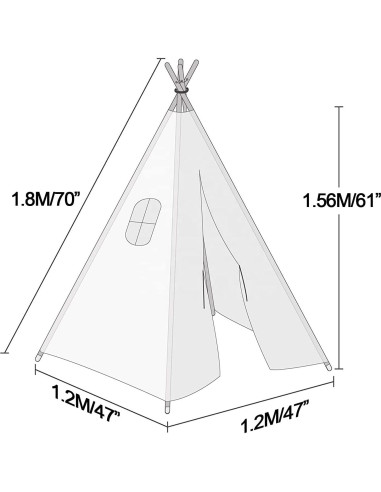 Tienda Teepee para Niños Kimdee con Alfombra y Luces 119x119cm
