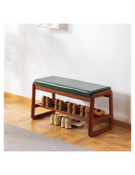 Banco de Zapatos de Madera SOBIBO 80 cm con Cojín Verde
