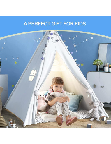 Tienda Teepee para Niños Kimdee con Alfombra y Luces 119x119cm