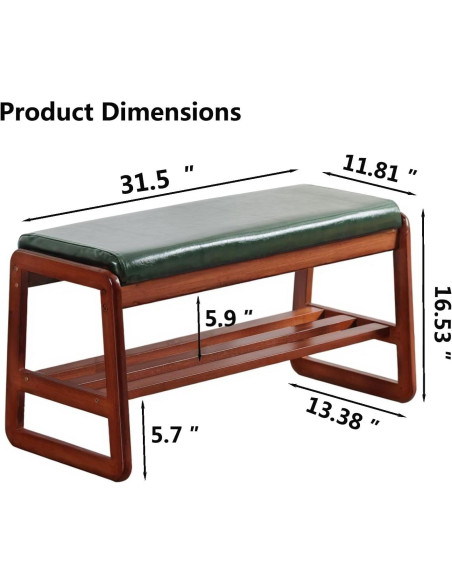 Banco de Zapatos de Madera SOBIBO 80 cm con Cojín Verde