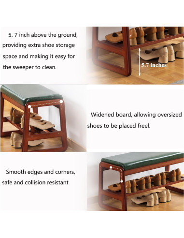 Banco de Zapatos de Madera SOBIBO 80 cm con Cojín Verde