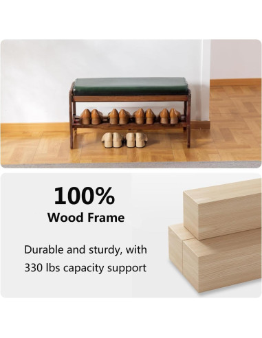 Banco de Zapatos de Madera SOBIBO 80 cm con Cojín Verde