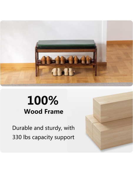 Banco de Zapatos de Madera SOBIBO 80 cm con Cojín Verde