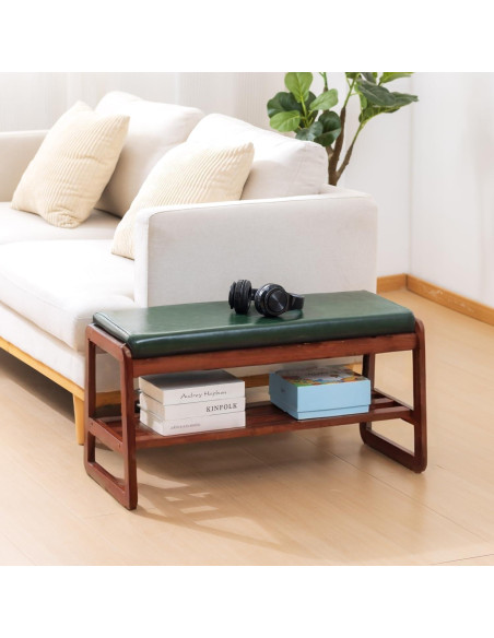 Banco de Zapatos de Madera SOBIBO 80 cm con Cojín Verde