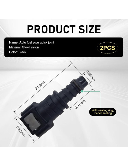 Conector de manguera de combustible Arwrilt 2 PCS 9.49mm a 8mm