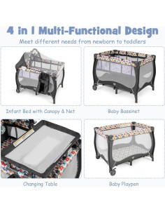 Cuna portátil 4 en 1 BABY JOY Elefante Colorido con dosel 2