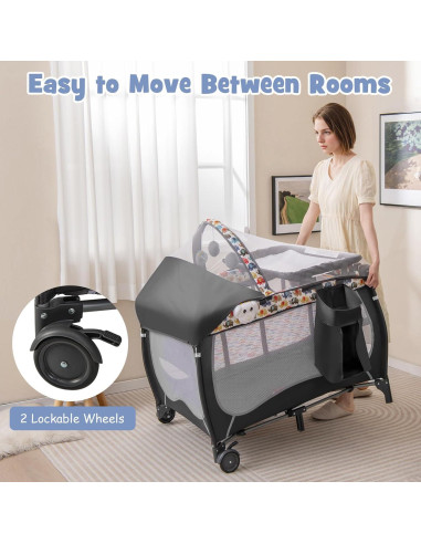 Cuna portátil 4 en 1 BABY JOY Elefante Colorido con dosel