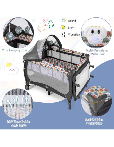Cuna portátil 4 en 1 BABY JOY Elefante Colorido con dosel