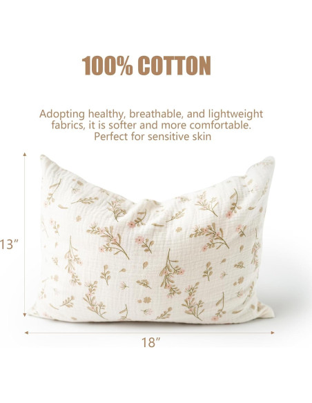 Funda de Almohada Muselina 100% Algodón Konssy 13x18 Rosa Floral