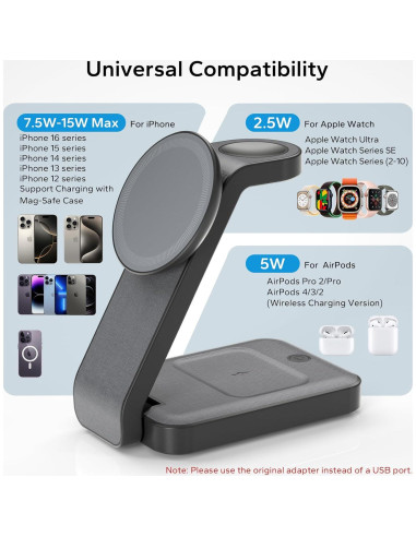 Estación de Carga Inalámbrica 3 en 1 eazpower Gris