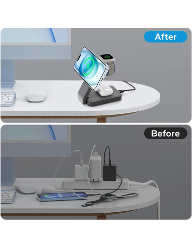 Estación de Carga Inalámbrica 3 en 1 eazpower Gris