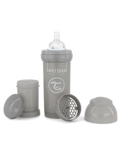 Botella Anticólica Twistshake 260ml con Contenedor 100ml - Gris Pastel