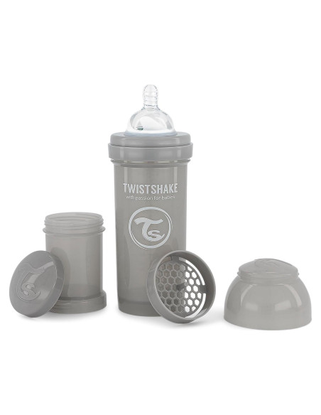 Botella Anticólica Twistshake 260ml con Contenedor 100ml - Gris Pastel