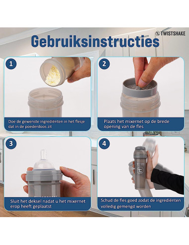 Botella Anticólica Twistshake 260ml con Contenedor 100ml - Gris Pastel