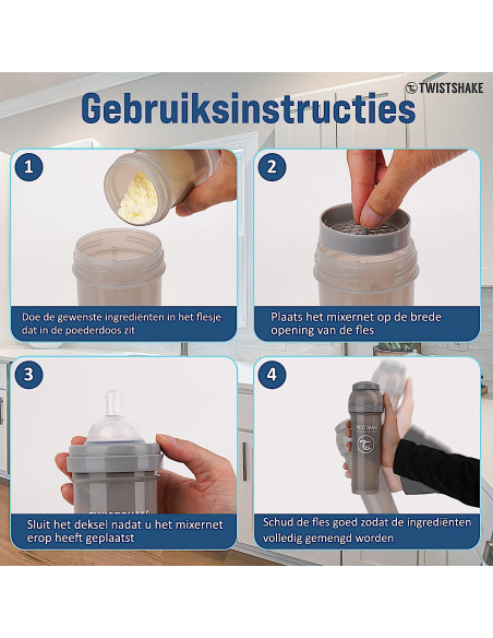 Botella Anticólica Twistshake 260ml con Contenedor 100ml - Gris Pastel