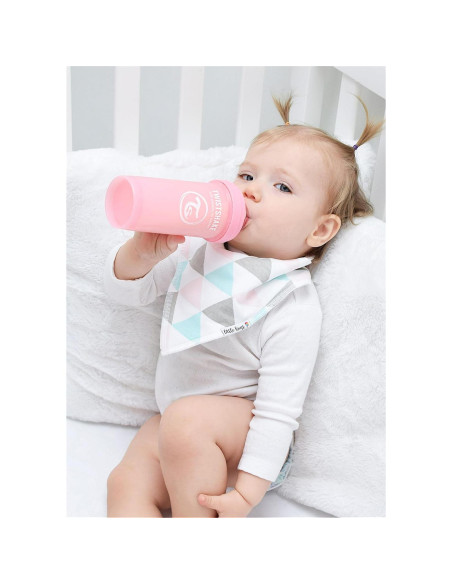 Botella Anticólica Twistshake 260ml con Contenedor 100ml - Gris Pastel