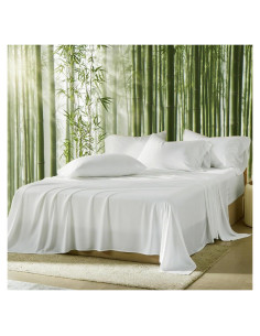 Juego de Sábanas King 4 Piezas EcoBedsoNight Viscosa Bambú Blanco