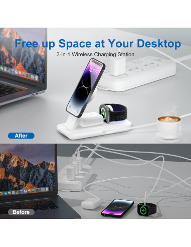 Estación de Carga Inalámbrica 3 en 1 AUATRONNE para Apple