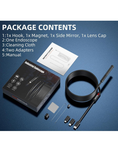 Cámara Endoscopio 1080P HD IP67 con Luz LED 3 en 1