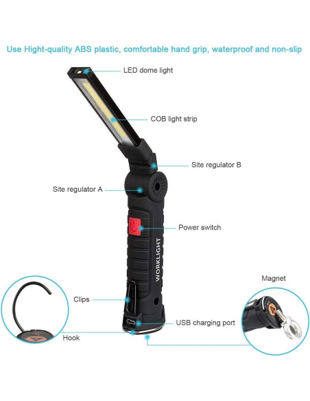 Luz de Trabajo LED Recargable OTYTY 1000 Lúmenes 5 Modos