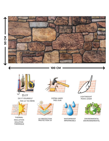 Paneles de Pared 3D Dundee Deco - Piedra Sepia Cobre 5.03 m