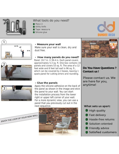 Paneles de Pared 3D Dundee Deco - Piedra Sepia Cobre 5.03 m