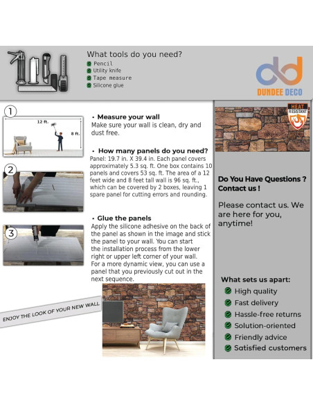 Paneles de Pared 3D Dundee Deco - Piedra Sepia Cobre 5.03 m