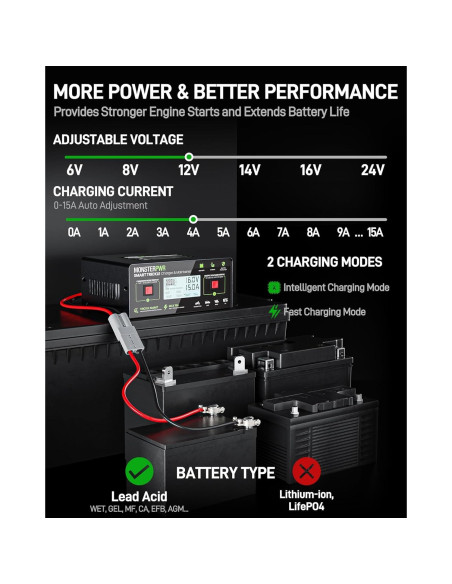 Cargador de Batería Inteligente MonsterPwr 6V-24V 15A