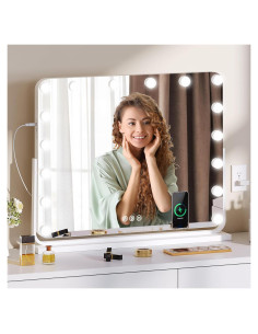 Espejo de tocador iluminado LLTZH 71 cm con Bluetooth y USB