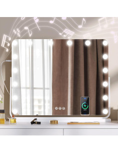 Espejo de tocador iluminado LLTZH 71 cm con Bluetooth y USB 2