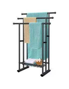 Soporte de Toallas de Pie Kayfia 3 Niveles Acero Negro