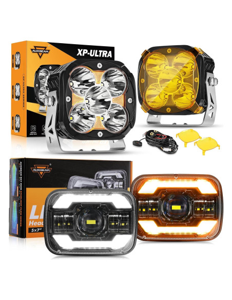 Faros LED Auxbeam 5x7" 12000LM con DRL y Señal de Giro