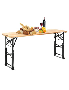 Mesa de Picnic Plegable Goplus 168.91x50.8 cm con Orificio para Paraguas