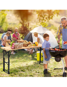 Mesa de Picnic Plegable Goplus 168.91x50.8 cm con Orificio para Paraguas 2