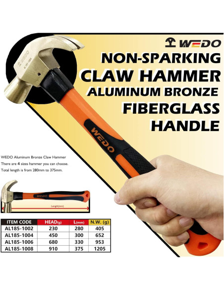 Martillo de Garra No Chispeante WEDO 1.45kg 330mm Bronce Aluminio