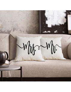 Juego de Fundas de Cojín Voatok 45x45 cm Modernas Mr.&Mrs. White 2