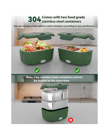 Lonchera Eléctrica Azevix 80W 1.5L Acero Inoxidable Verde