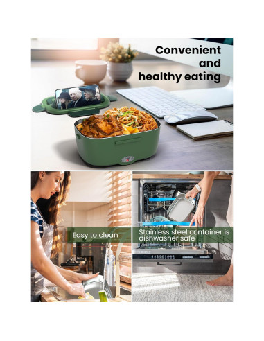 Lonchera Eléctrica Azevix 80W 1.5L Acero Inoxidable Verde